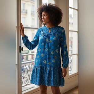 Sonoma Floral Print Long Sleeve Drop Waist Dress, Floral Blue Size 1X